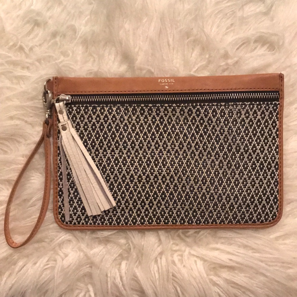 Fossil Leather and Canvas Clutch/Wristlet
